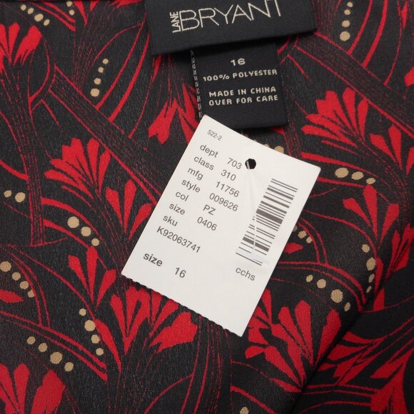 NWT Lane Bryant Women's size 16 Lightweight Blouse Black Red Bell Sleeve - Picture 8 of 12